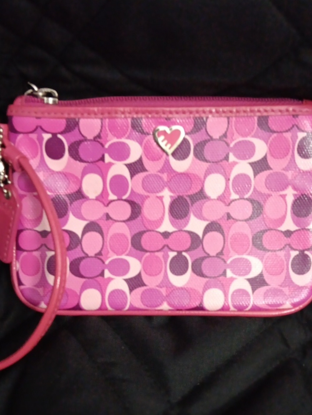 Coach Pink Signature Heart Accent Wristlet